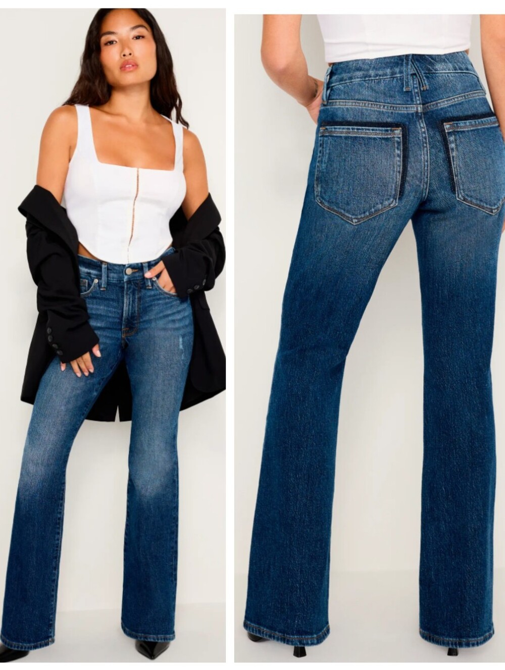 Good American Good Classic Bootcut High Rise Jeans Women's 8 Bohemian Distressed